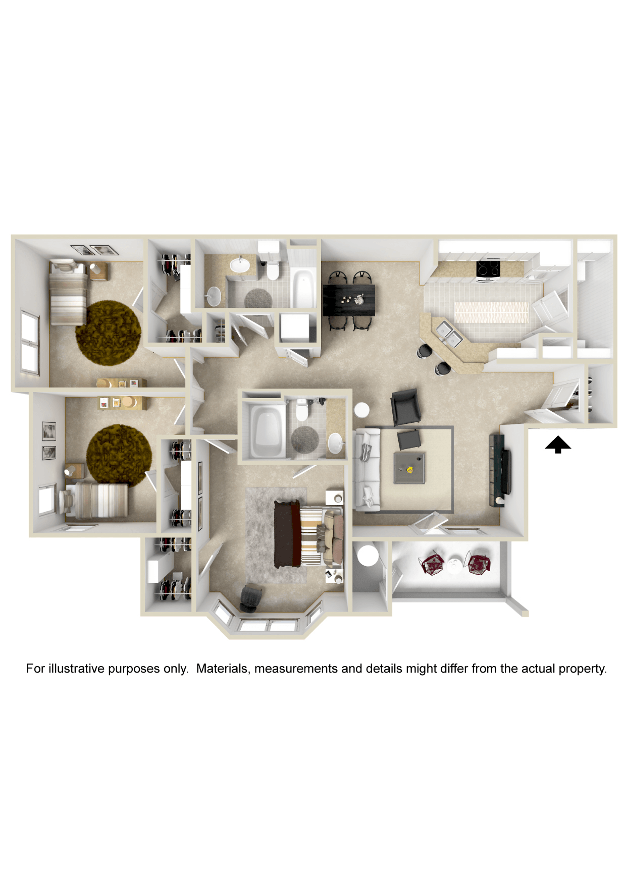 Floor plan for 3 beds, 2 baths, 1396 sqft